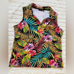 Rafaella Black Tropical Floral Sleeveless Polo